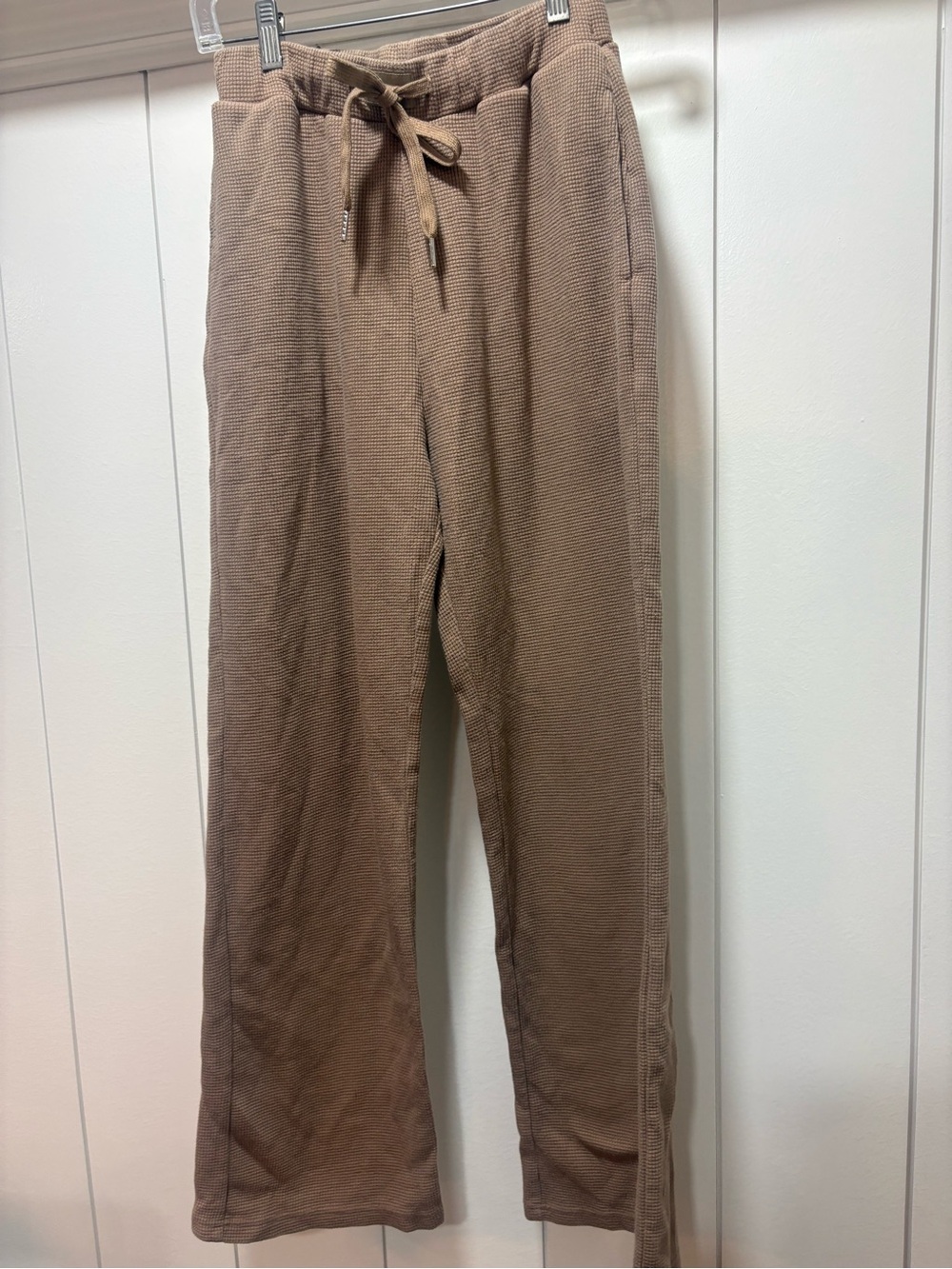 Comfrt Waffle Knit Wide Leg Lounge Pants Brown  High Rise Thermal Size Medium